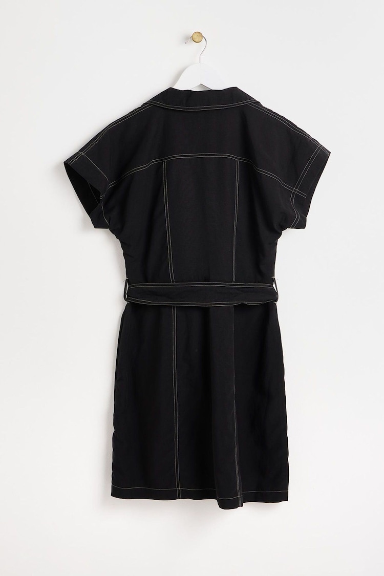 Oliver Bonas Black Contrast Stitch Utility Mini Dress - Image 2 of 6