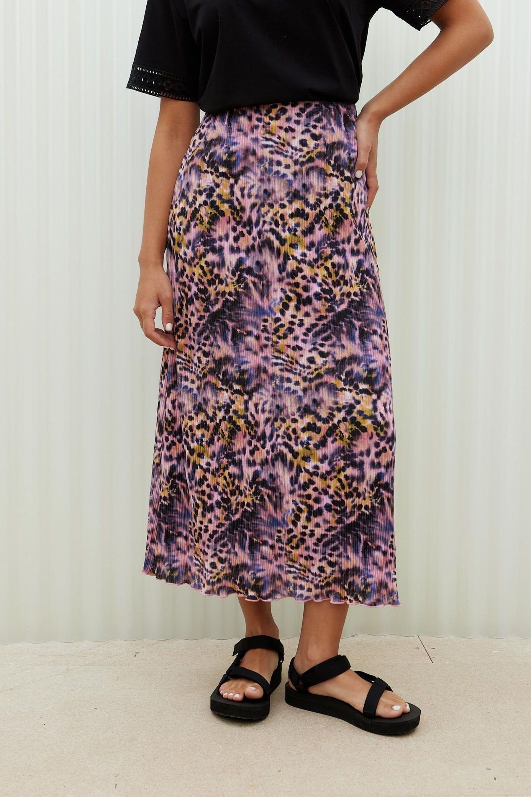 Buy Oliver Bonas Pink Blurred Animal Print Plisse Midi Skirt from Next Luxembourg