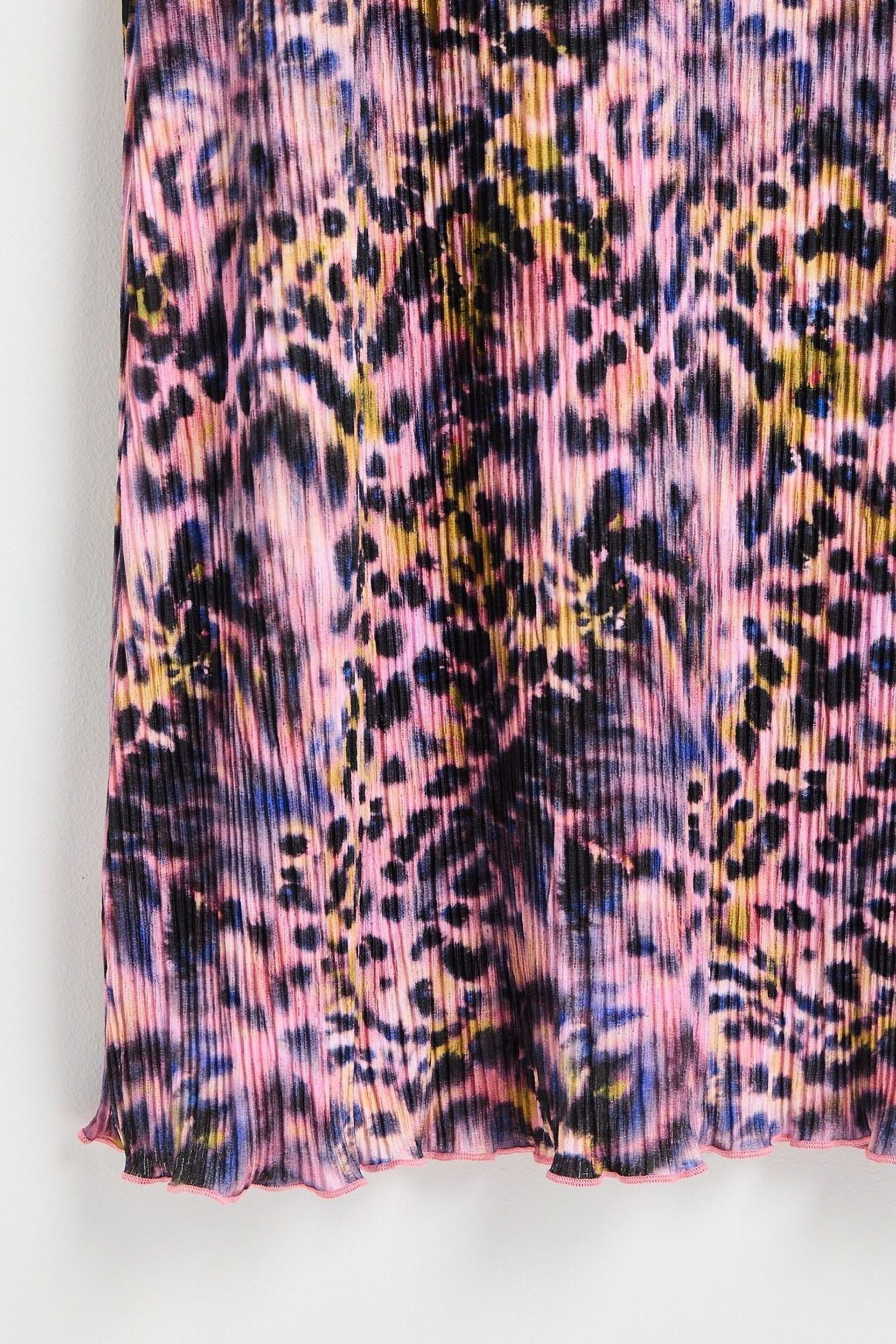 Oliver Bonas Pink Blurred Animal Print Plissé Midi Skirt - Image 8 of 8