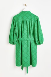 Oliver Bonas Green Broderie Mini 100% Cotton Shirt Dress - Image 5 of 9