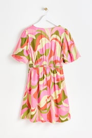 Oliver Bonas Green Leaf Print Puff Sleeve Mini Dress - Image 5 of 8