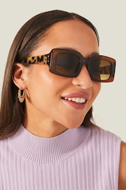 Accessorize Yellow Square Tortoiseshell Contrast Sunglasses - Image 1 of 3