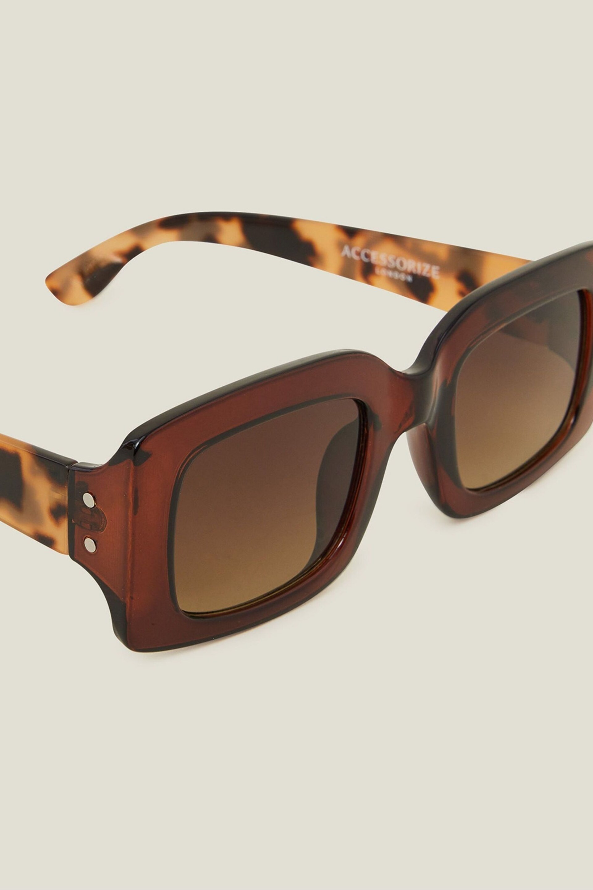 Accessorize Yellow Square Tortoiseshell Contrast Sunglasses - Image 3 of 3