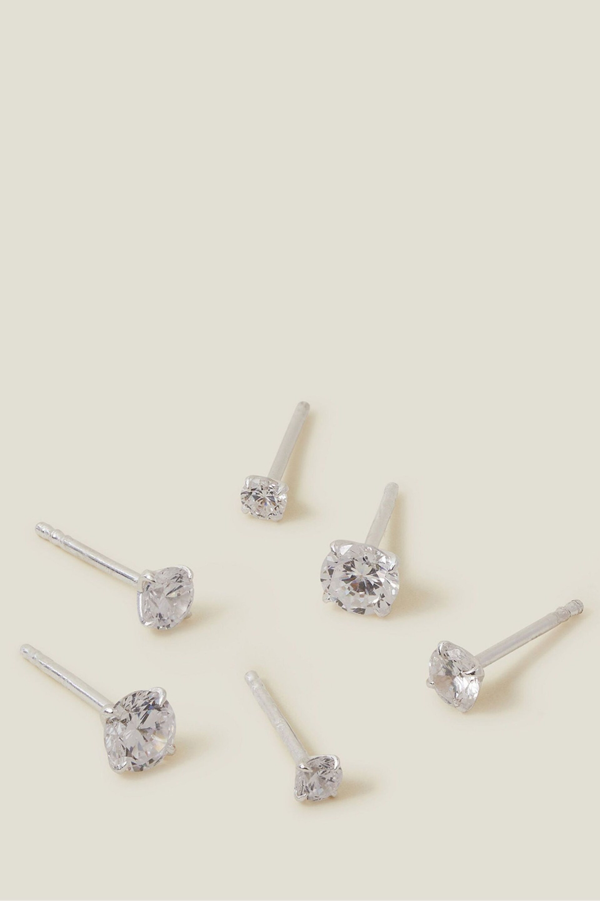 Accessorize Sterling Silver Plated Crystal Studs Earrings 3 Pack - Image 1 of 2