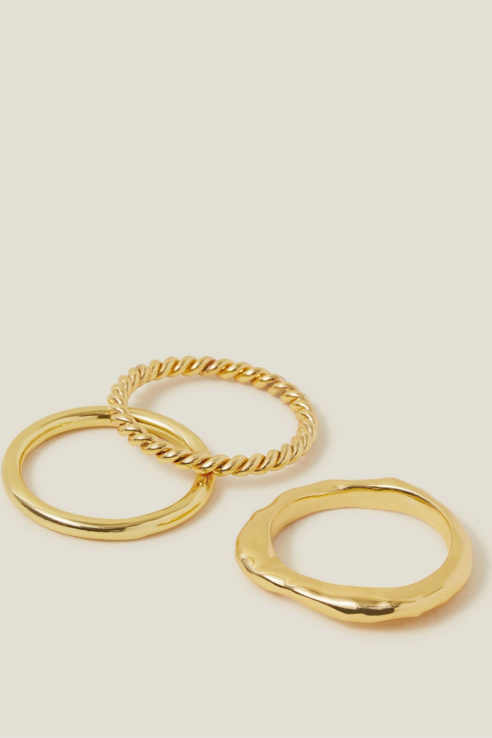 Accessorize 14ct Gold Plated Mixed Rings 3 Pack - Image 1 of 2
