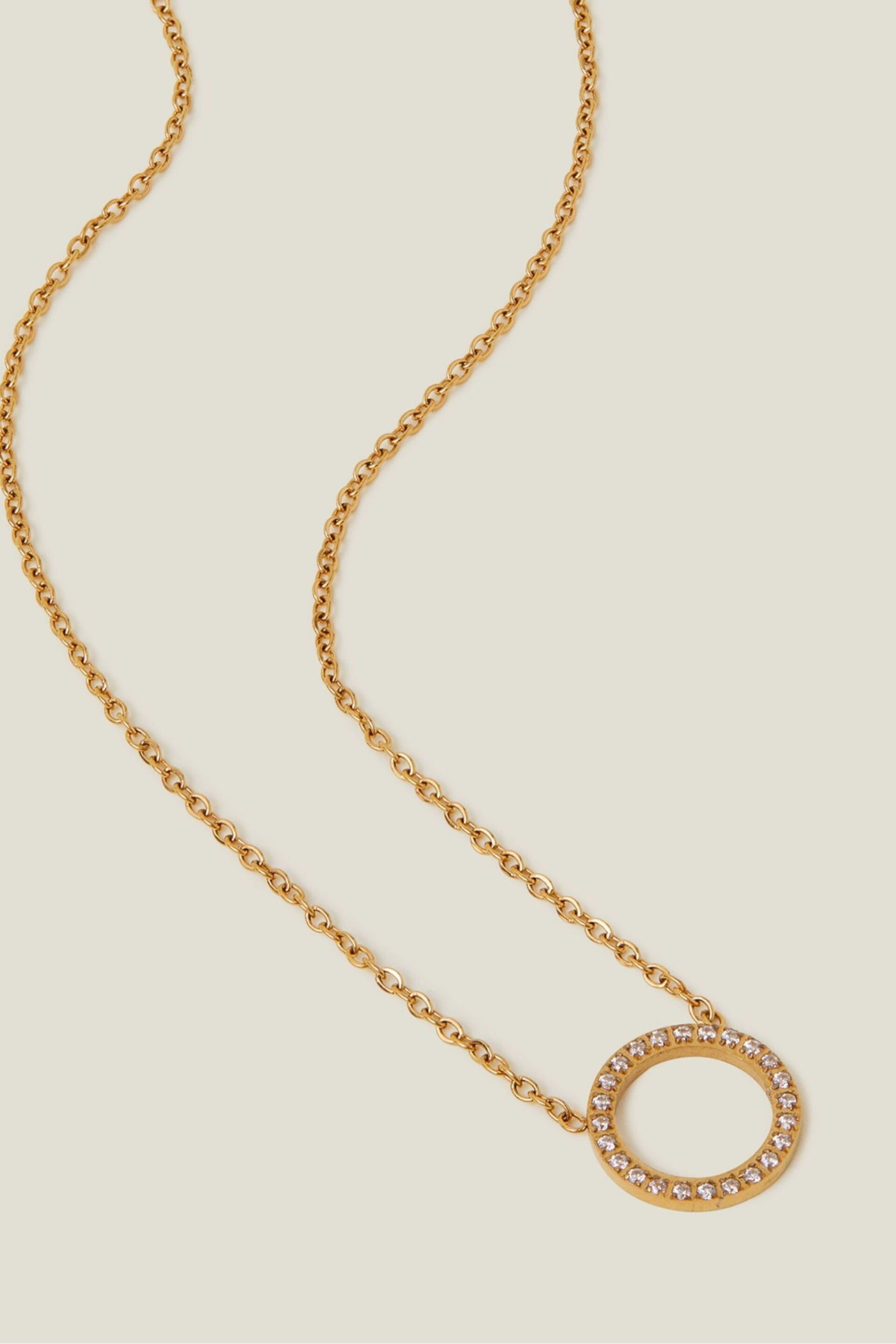 Accessorize Gold Tone Stainless Steel Circle Pendant Necklace - Image 2 of 3