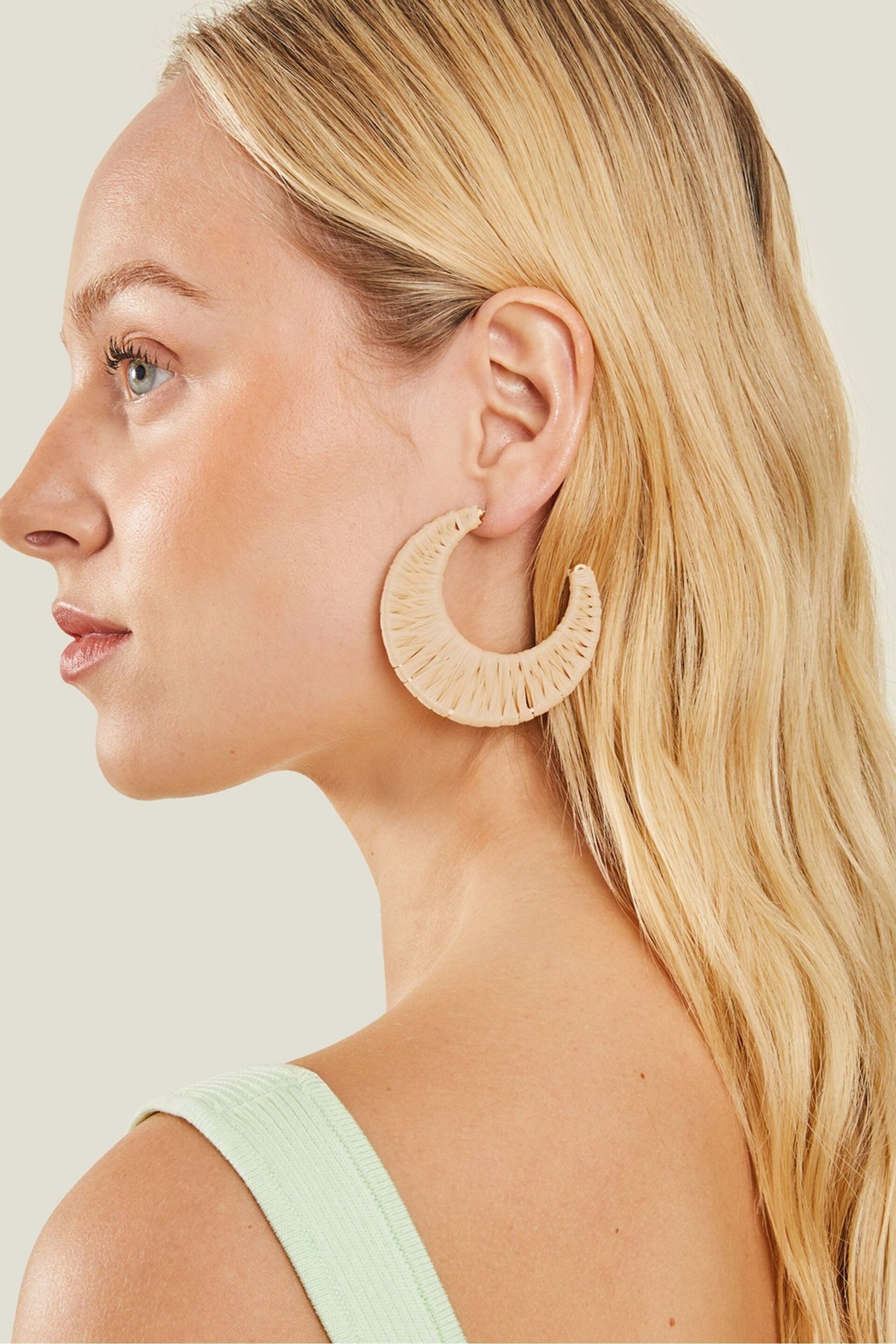 Accessorize Natural Large Raffia Hoop Earrings - Image 2 of 3