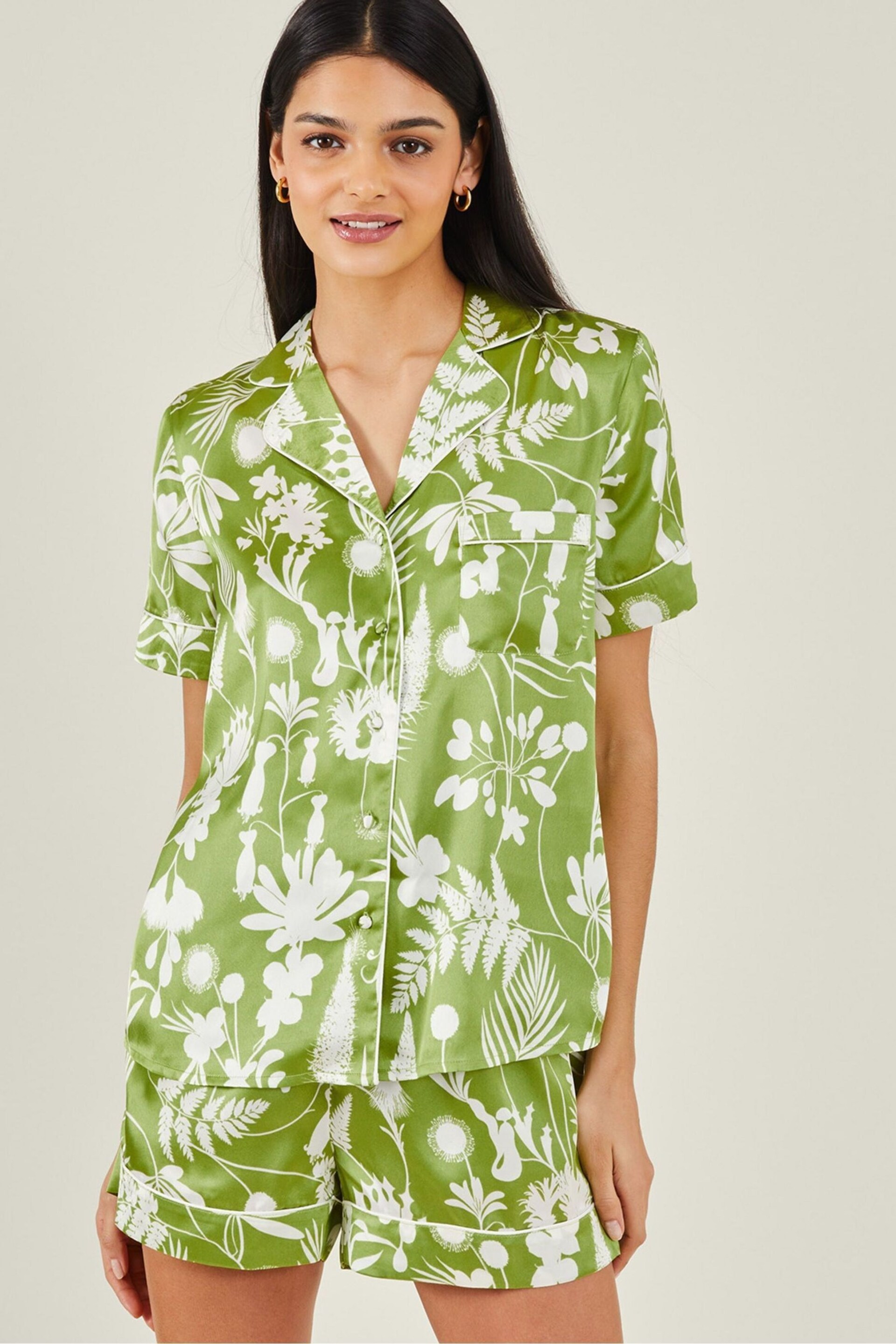 Accessorize Green Floral Satin Pyjama Set - Image 1 of 3