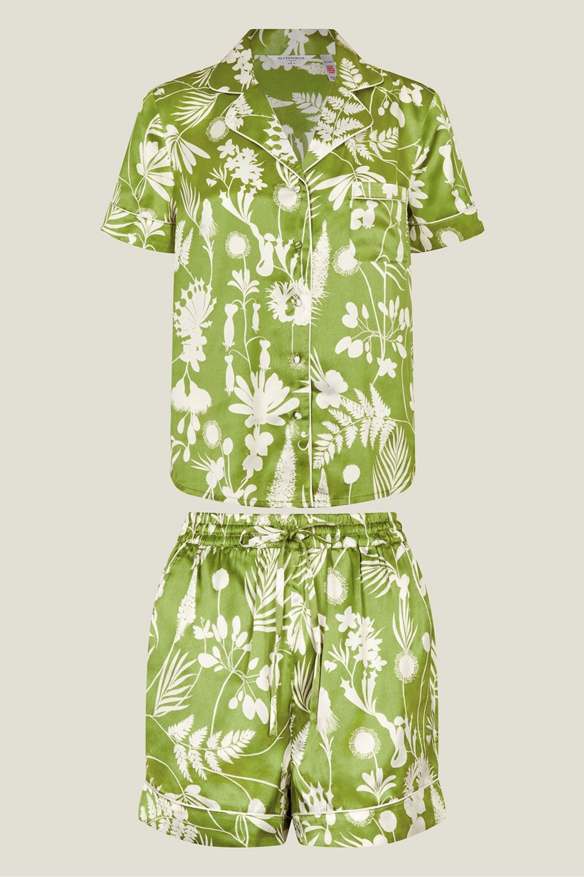 Accessorize Green Floral Satin Pyjama Set - Image 3 of 3