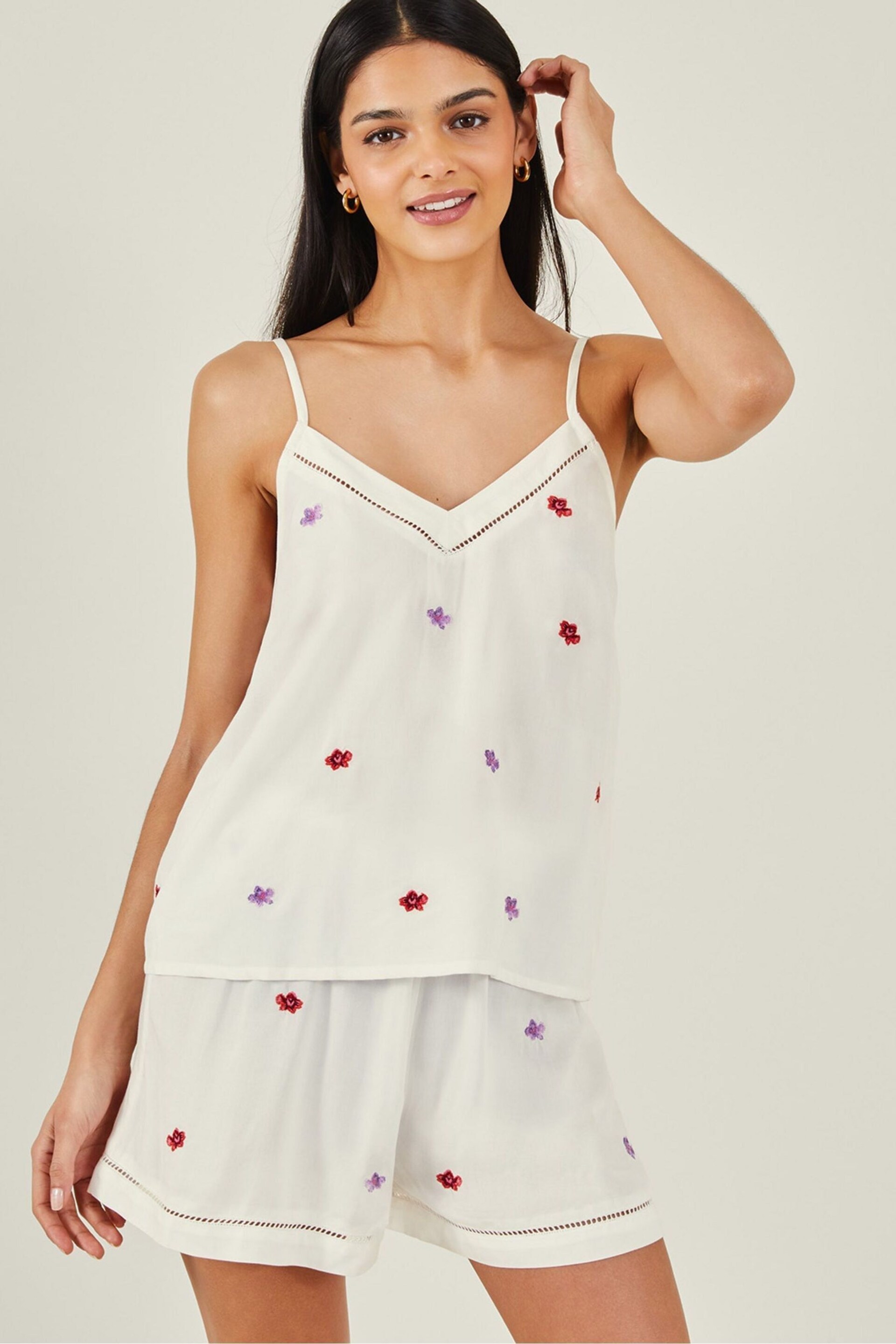 Accessorize White Orchid Embroidered Short Pyjama Set - Image 1 of 3
