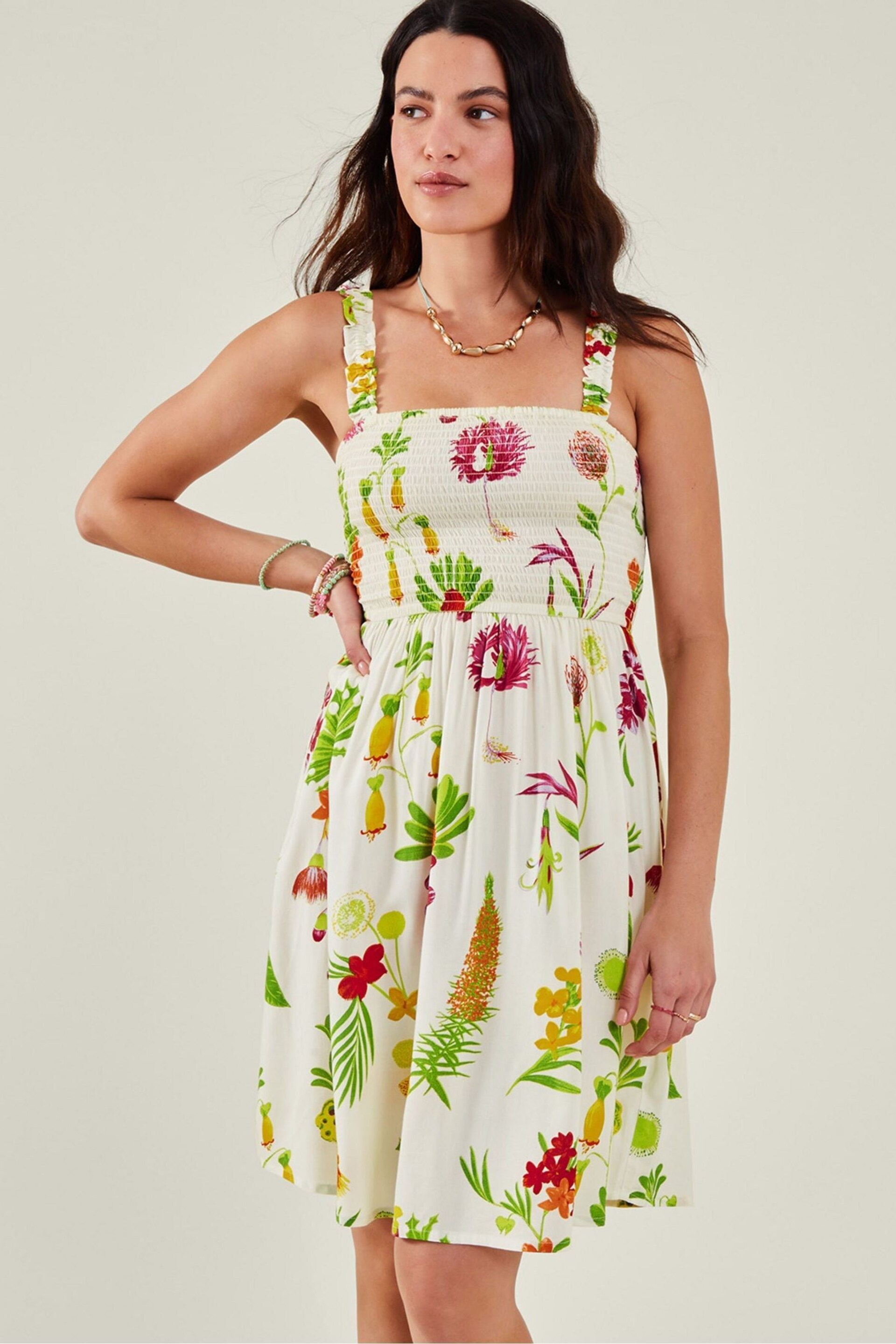 Accessorize White Botanical Mini Dress - Image 1 of 4