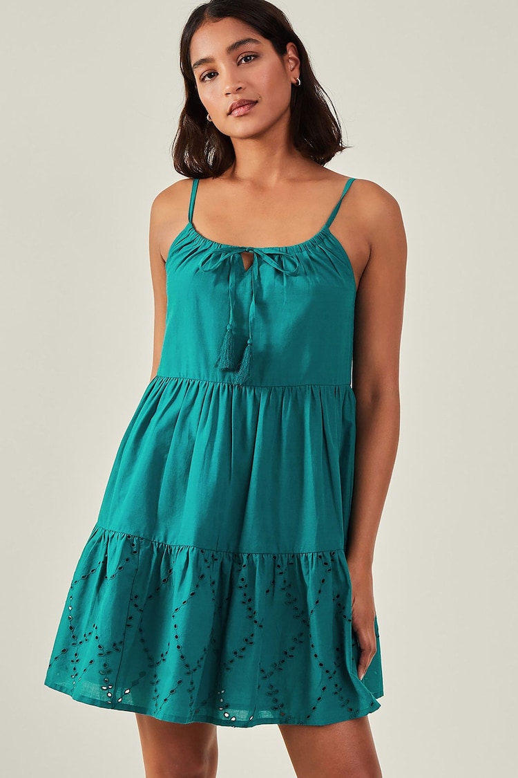 Accessorize Blue Tiered Broderie Beach 100% Cotton Dress - Image 1 of 4