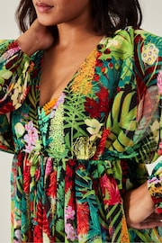 Accessorize Green Jungle Print Long Sleeve Mini Beach Dress - Image 2 of 3