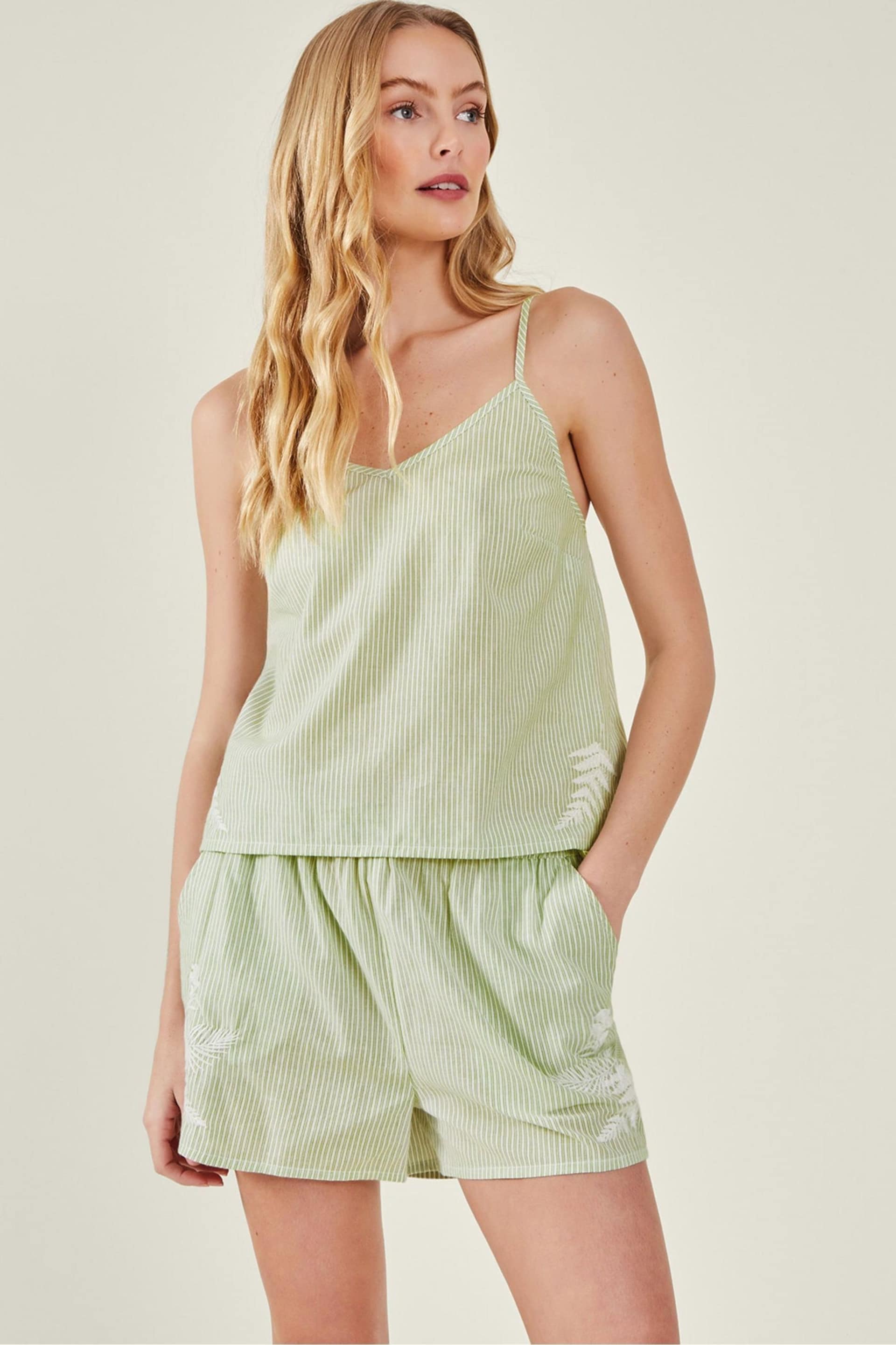 Accessorize Green Embroidered Stripe Vest Pyjama Set - Image 1 of 3