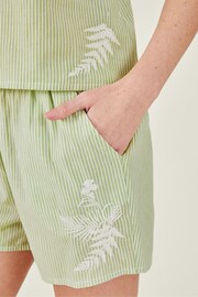 Accessorize Green Embroidered Stripe Vest Pyjama Set - Image 2 of 3