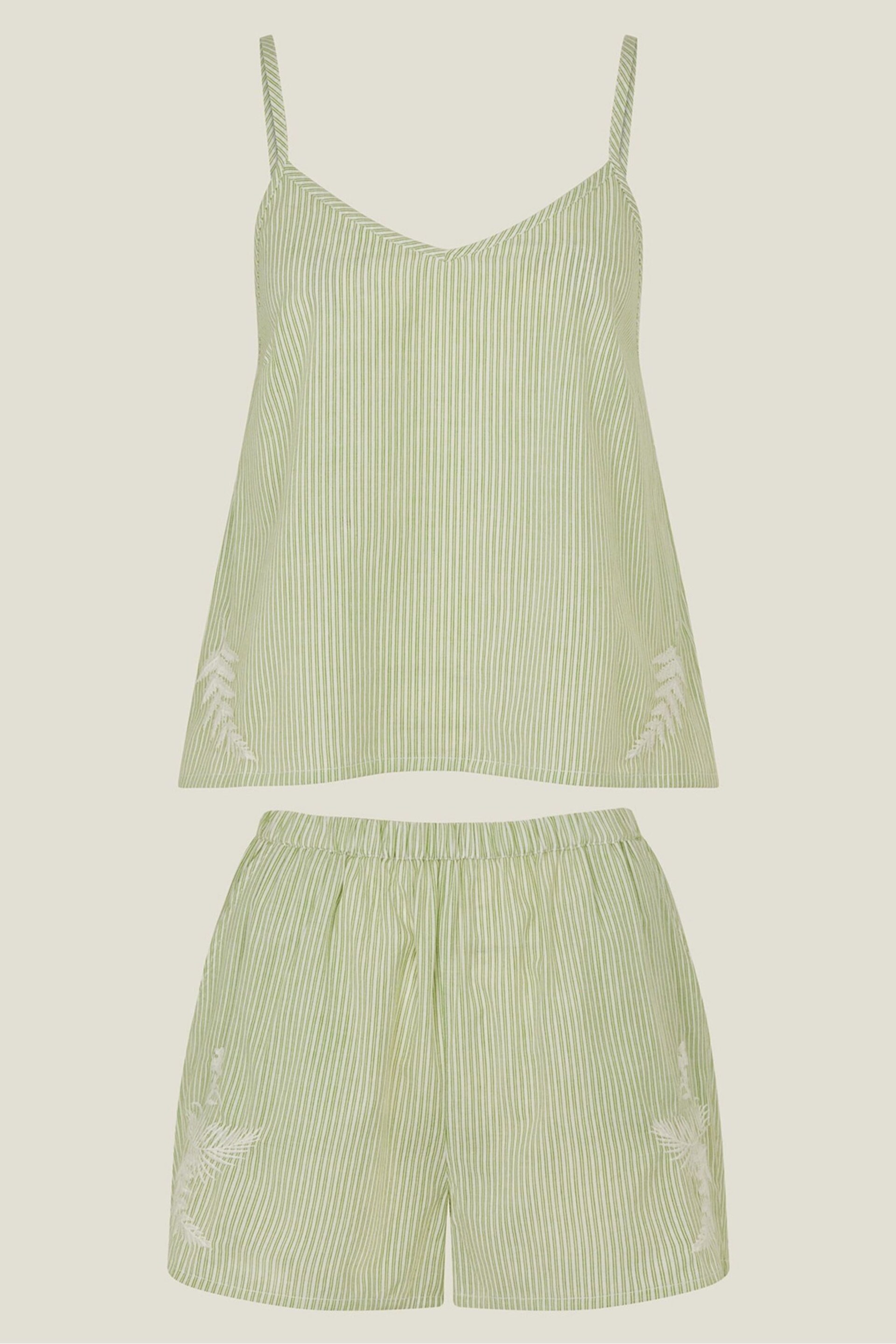 Accessorize Green Embroidered Stripe Vest Pyjama Set - Image 3 of 3