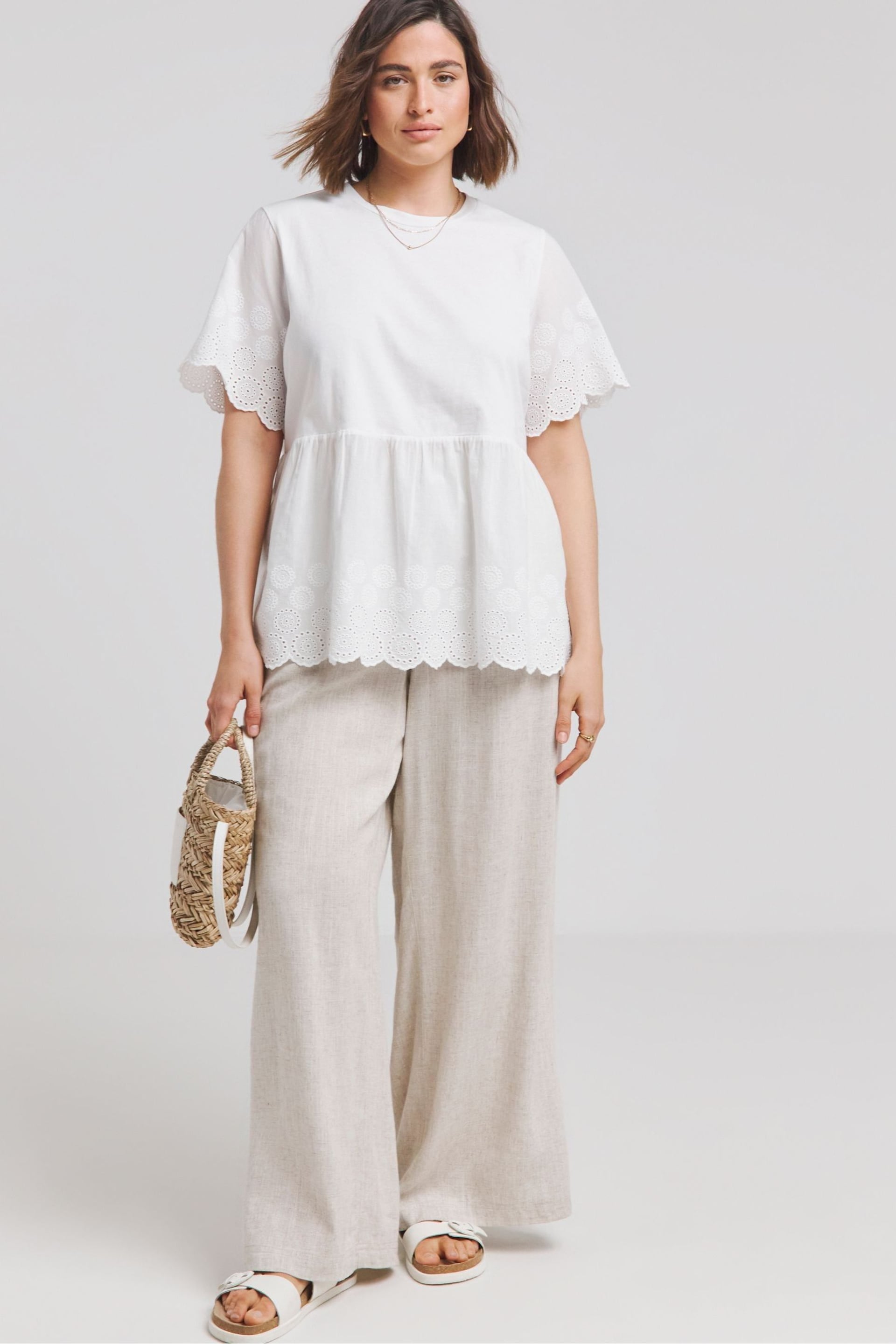Simply Be White Broderie Smock Blouse - Image 3 of 4