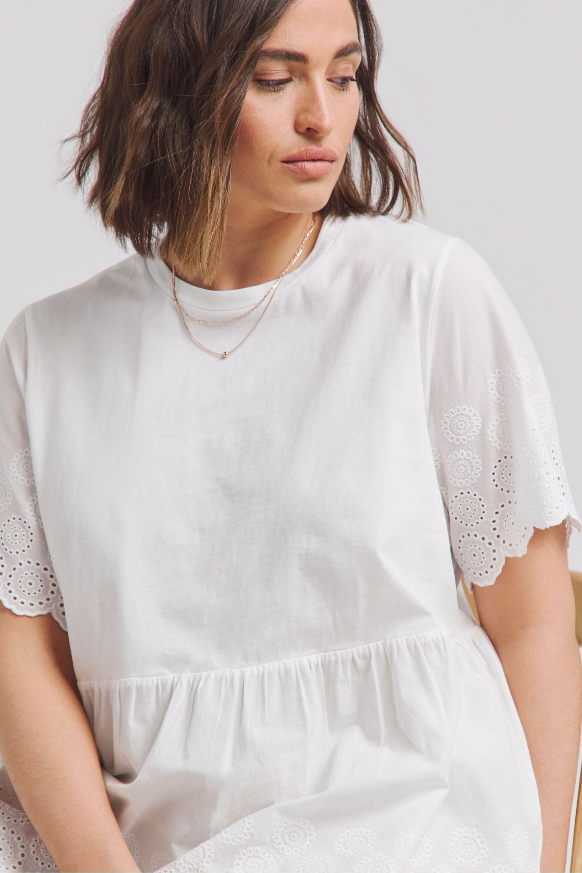 Simply Be White Broderie Smock Blouse - Image 4 of 4