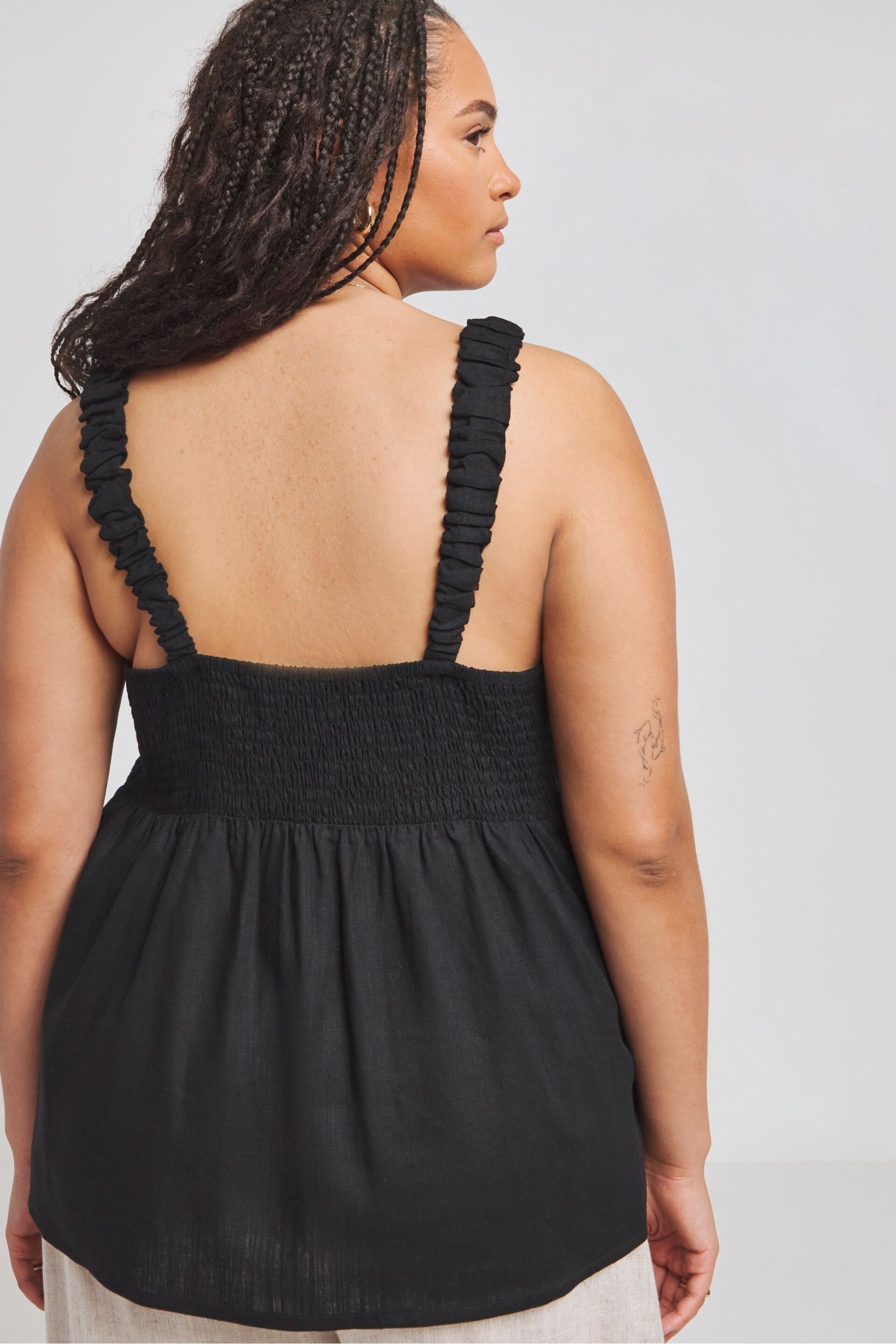 Simply Be Knot Front Linen Black Cami - Image 2 of 4