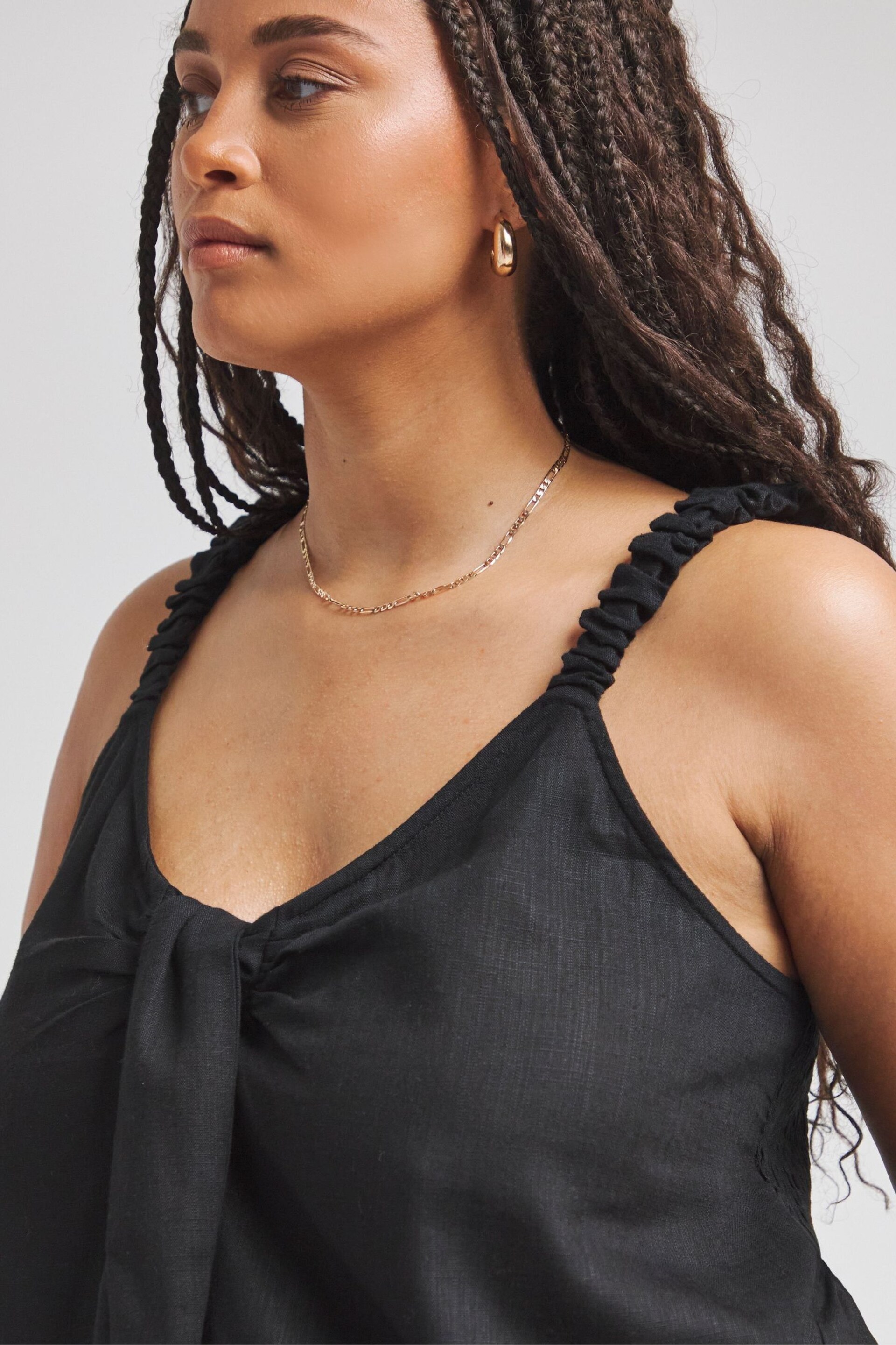 Simply Be Knot Front Linen Black Cami - Image 4 of 4