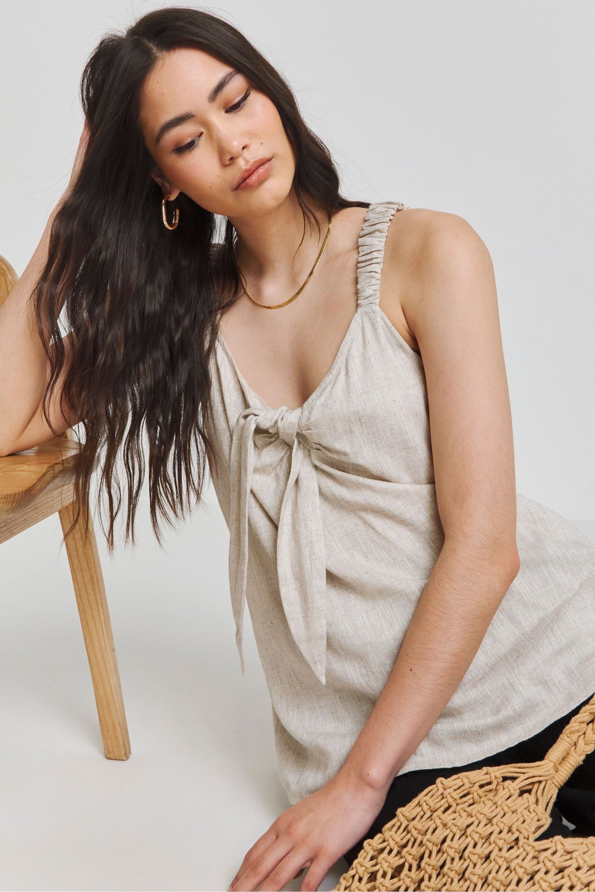 Simply Be Natural Knot Front Linen Cami - Image 1 of 4