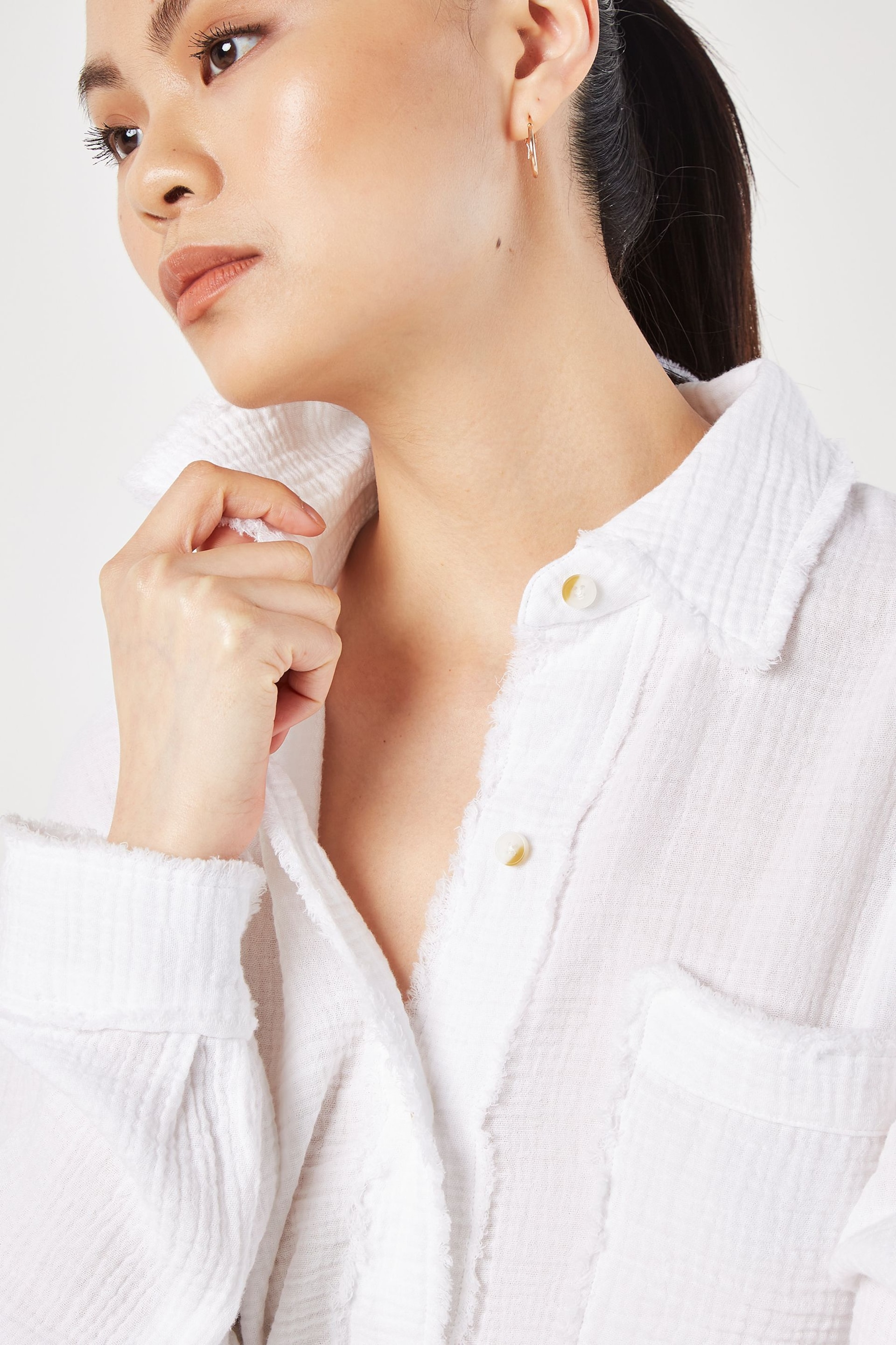 Apricot White Fringed Detail Oversized Tetra Shirt - Image 3 of 5