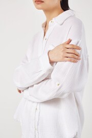 Apricot White Fringed Detail Oversized Tetra 100% Cotton Shirt - Image 4 of 5