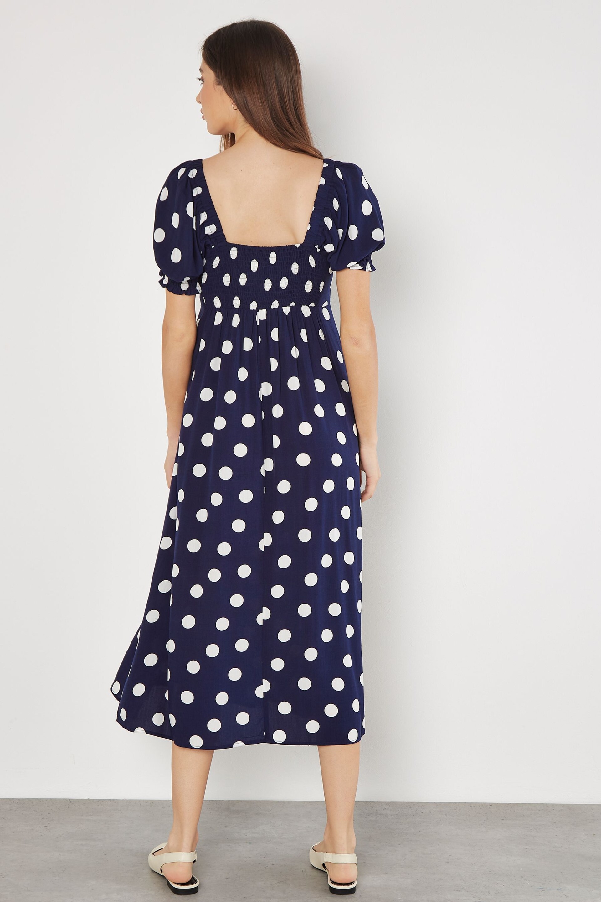 Apricot Blue Big Spot Bow Detail Midi Dress - Image 3 of 4