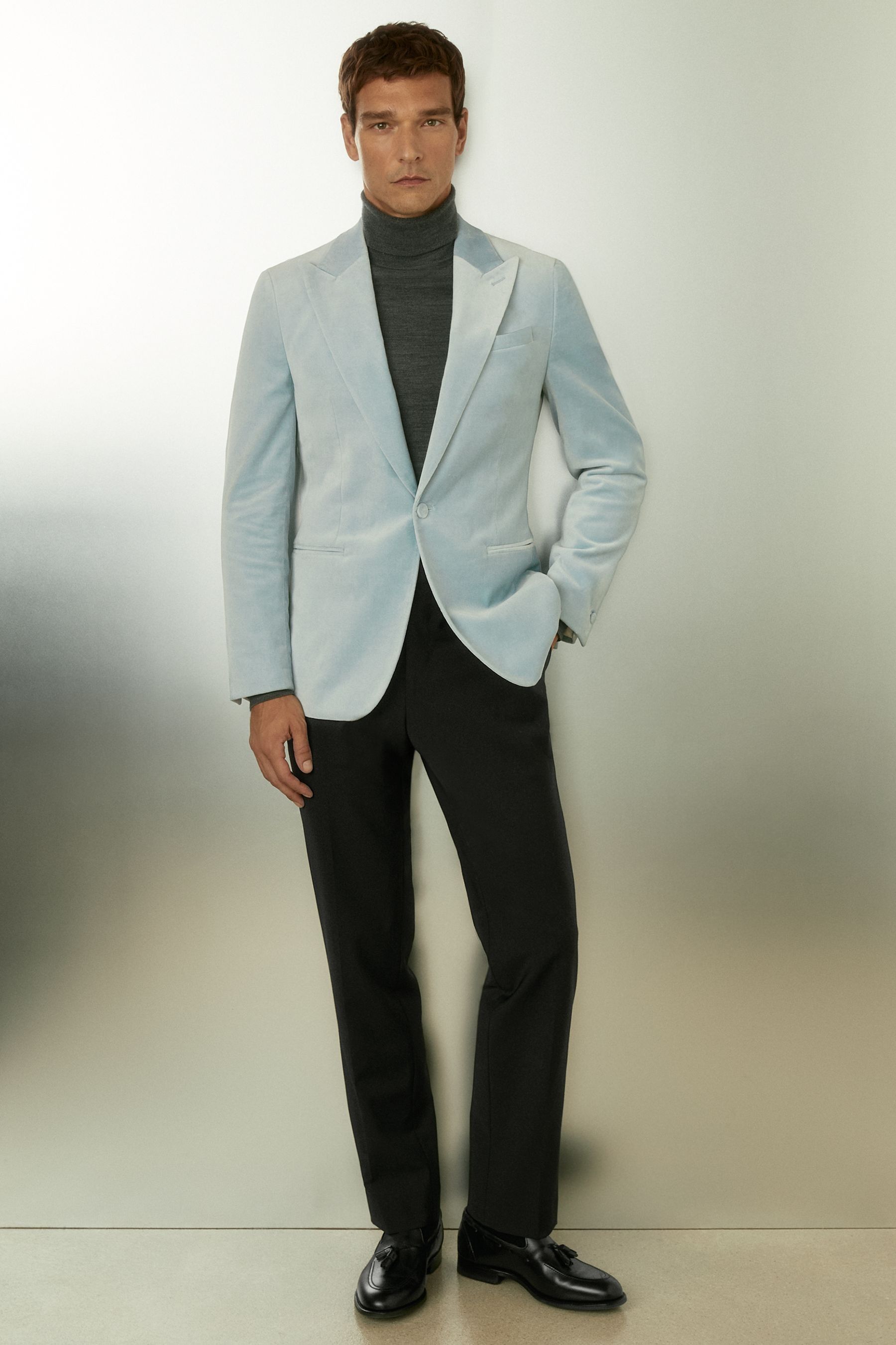Buy Reiss Ice Blue Apsara Cotton Blend Velvet Blazer from the Next UK online shop