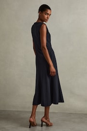 Reiss Navy Cassie Fit-and-Flare Split Sleeve Midi Dress - Image 4 of 5