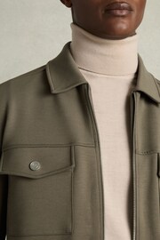 Reiss Sage Green Medina Zipped Interlock-Jersey Overshirt - Image 4 of 6