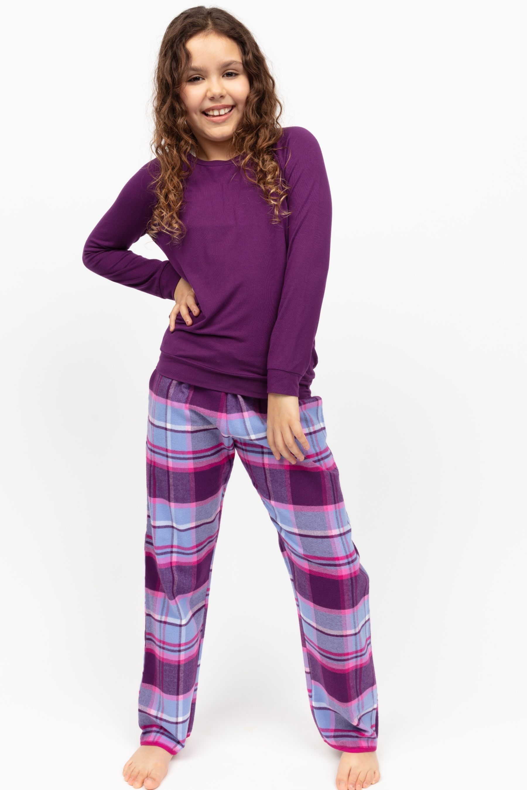 Buy Minijammies Purple Check Bottoms and Long Sleerve Slouch Top Pyjama Set from the Next UK online shop