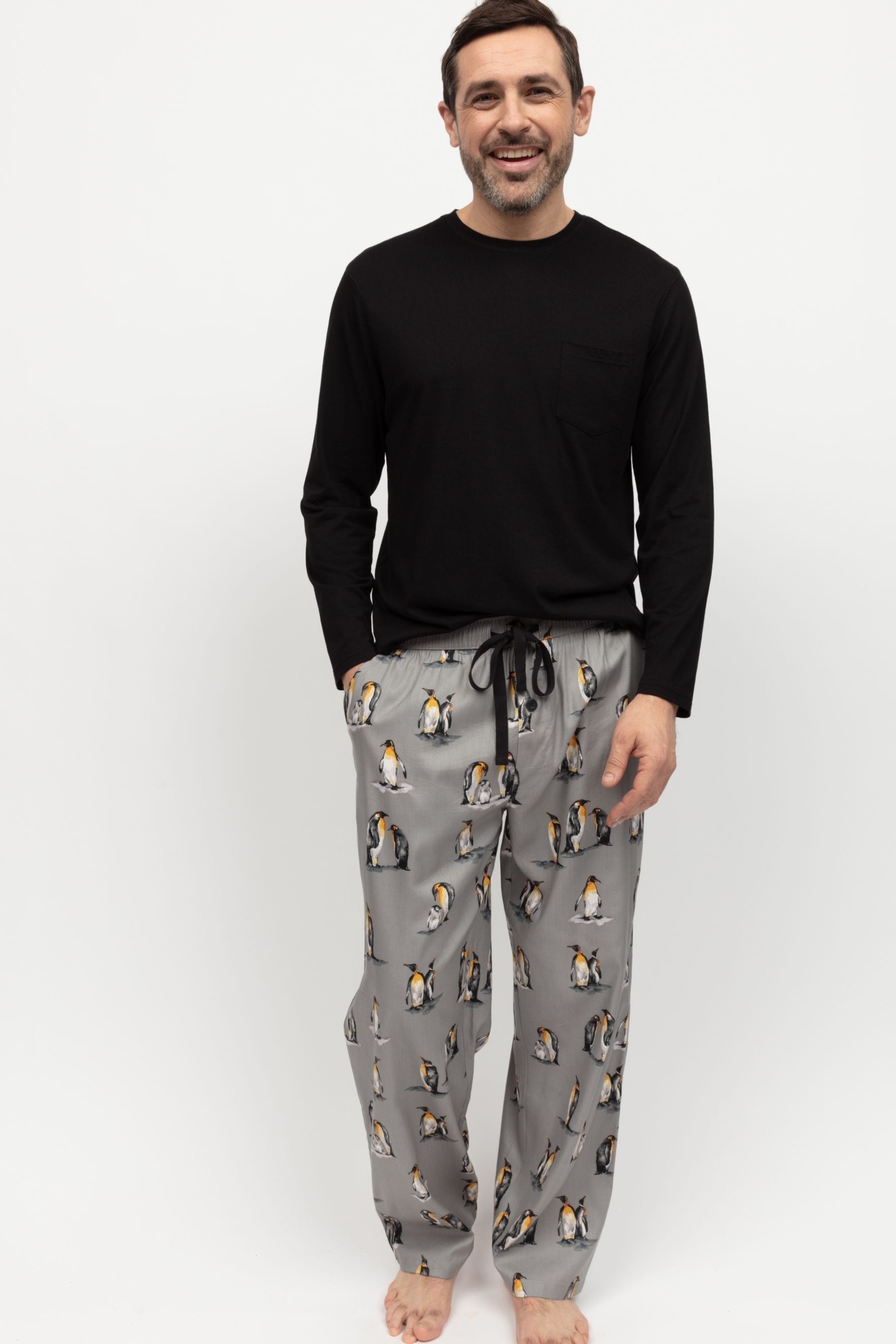 Cyberjammies Grey Mens Printed Pyjamas Bottoms and Solid Jersey T Shirt Medium