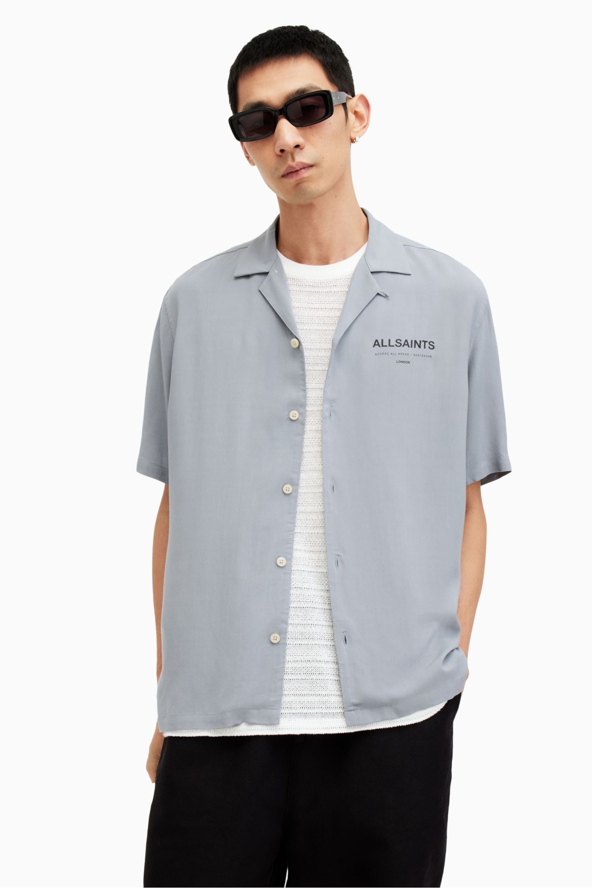 AllSaints Grey Access Shortsleeve Shirt - Image 1 of 7