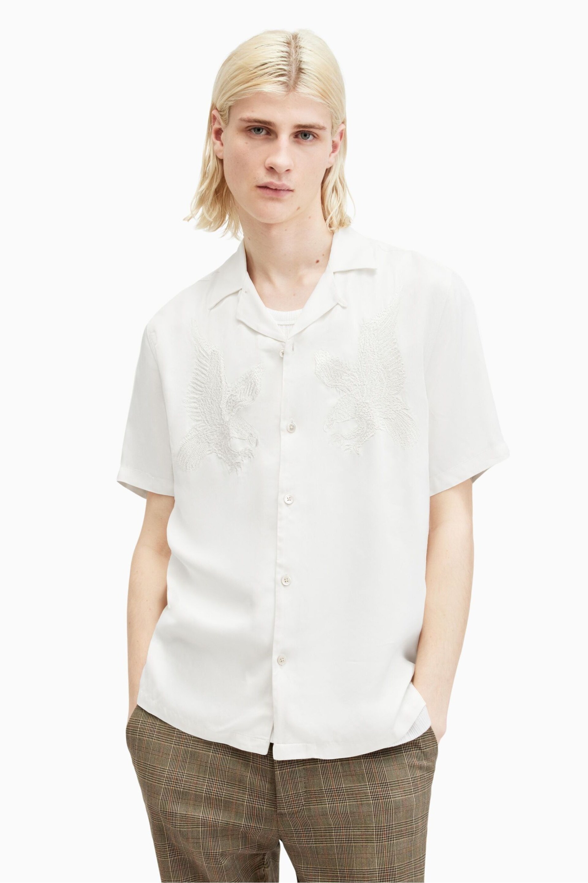 AllSaints White Aquila Short Sleeve Shirt - Image 4 of 7