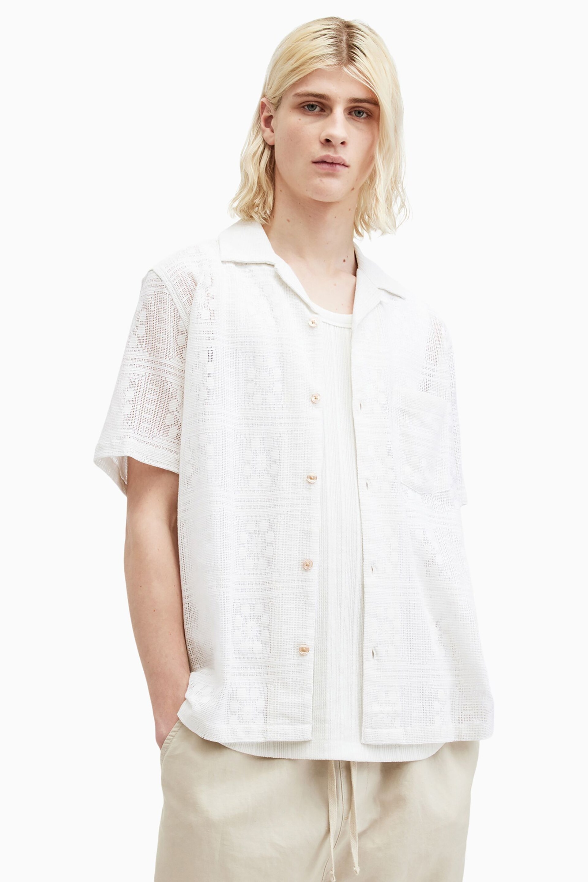 AllSaints White Caleta Shortsleeve Shirt - Image 1 of 6