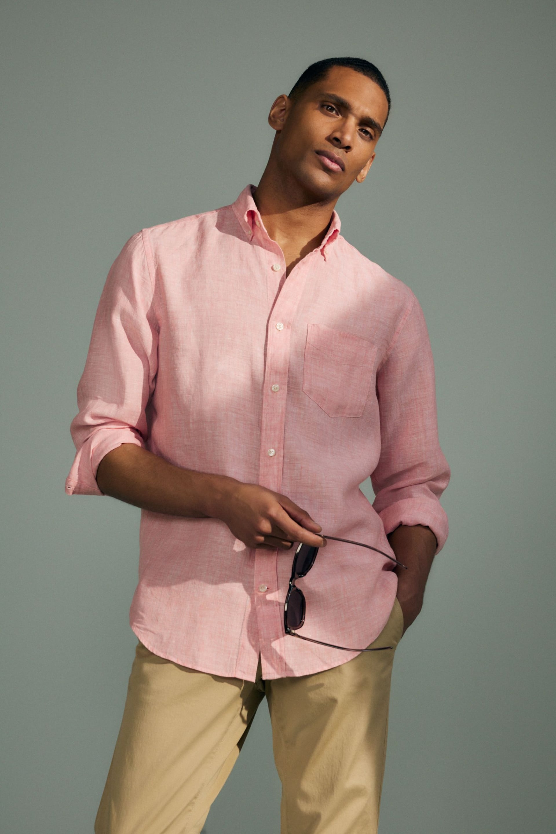 GANT Pink Reg Linen Shirt - Image 1 of 1