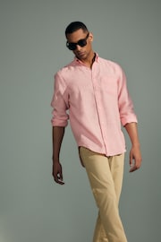 GANT Pink Regular Linen Shirt - Image 3 of 4