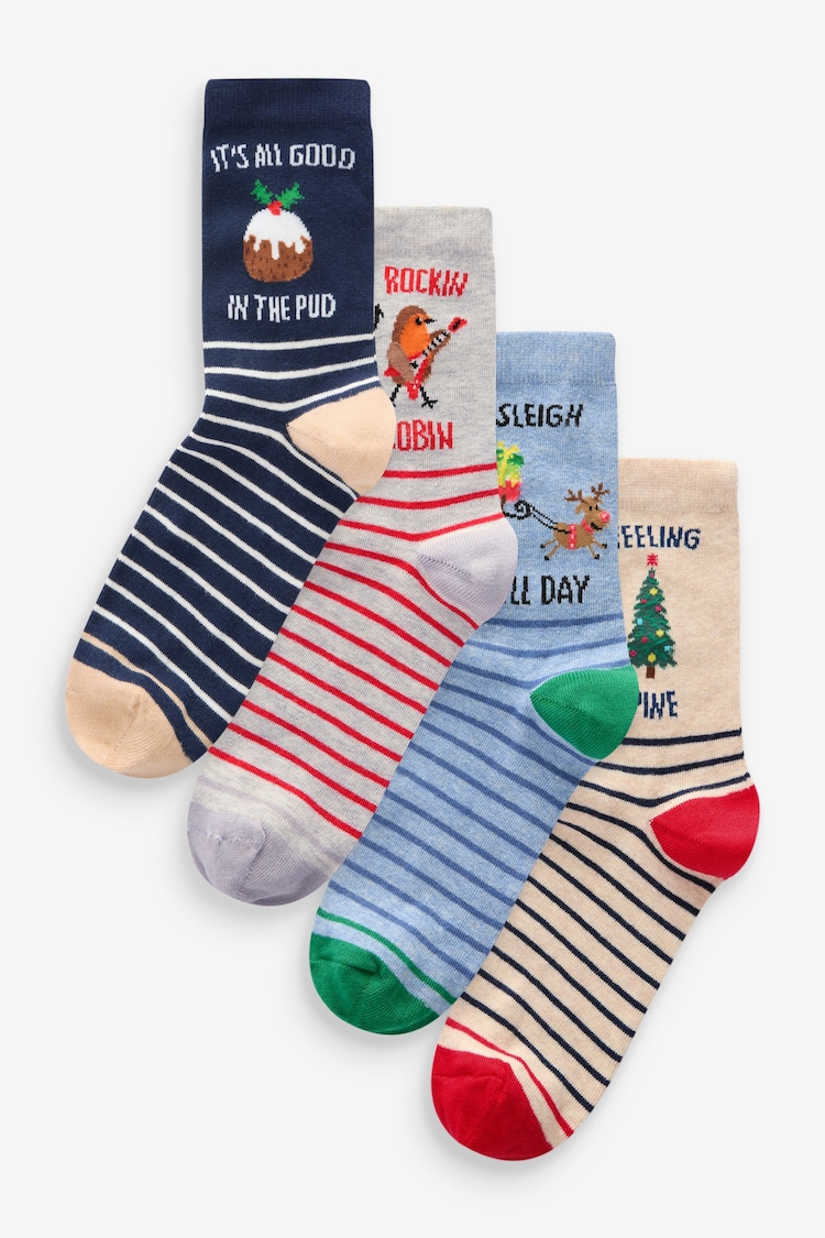 Slogan Christmas Pattern Ankle Socks 4 Pack - Image 1 of 1