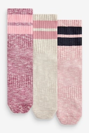 Pink/Oatmeal Stripe Cushion Sole Ribbed Sport Ankle Socks 3 Pack With Arch Support - Image 1 of 4