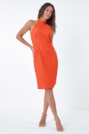 Roman Orange Stretch Lace Halter Neck Dress - Image 2 of 5