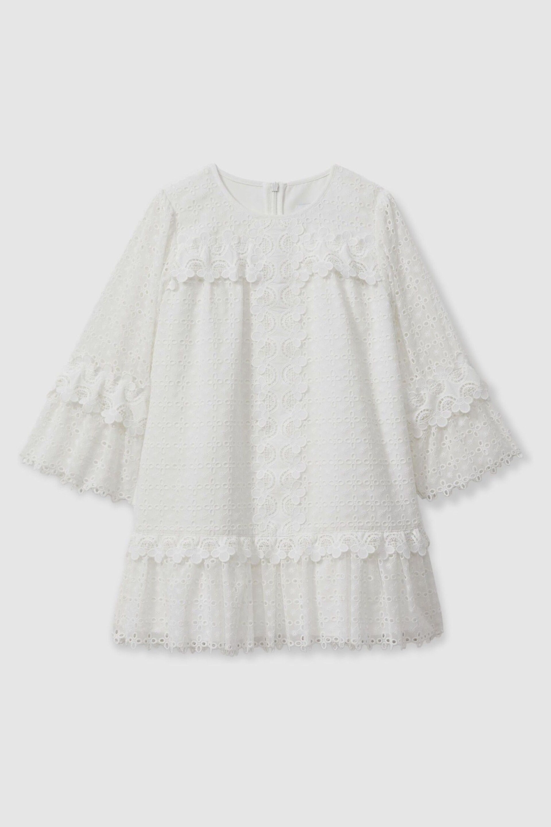 Reiss Ivory Zadie Junior Lace Flared Sleeve Dress - Image 2 of 4