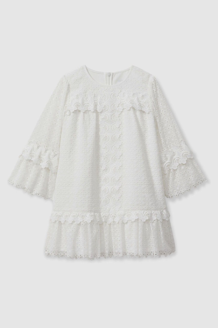 Reiss Ivory Zadie 4-9 yrs Lace Flared Sleeve Dress - Image 2 of 4