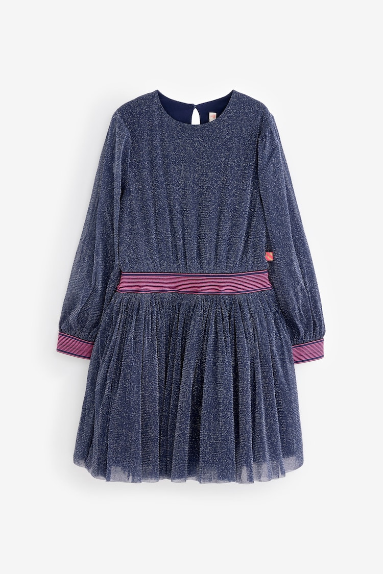 Billieblush Blue Glitter Long Sleeve Mesh Dress - Image 1 of 1