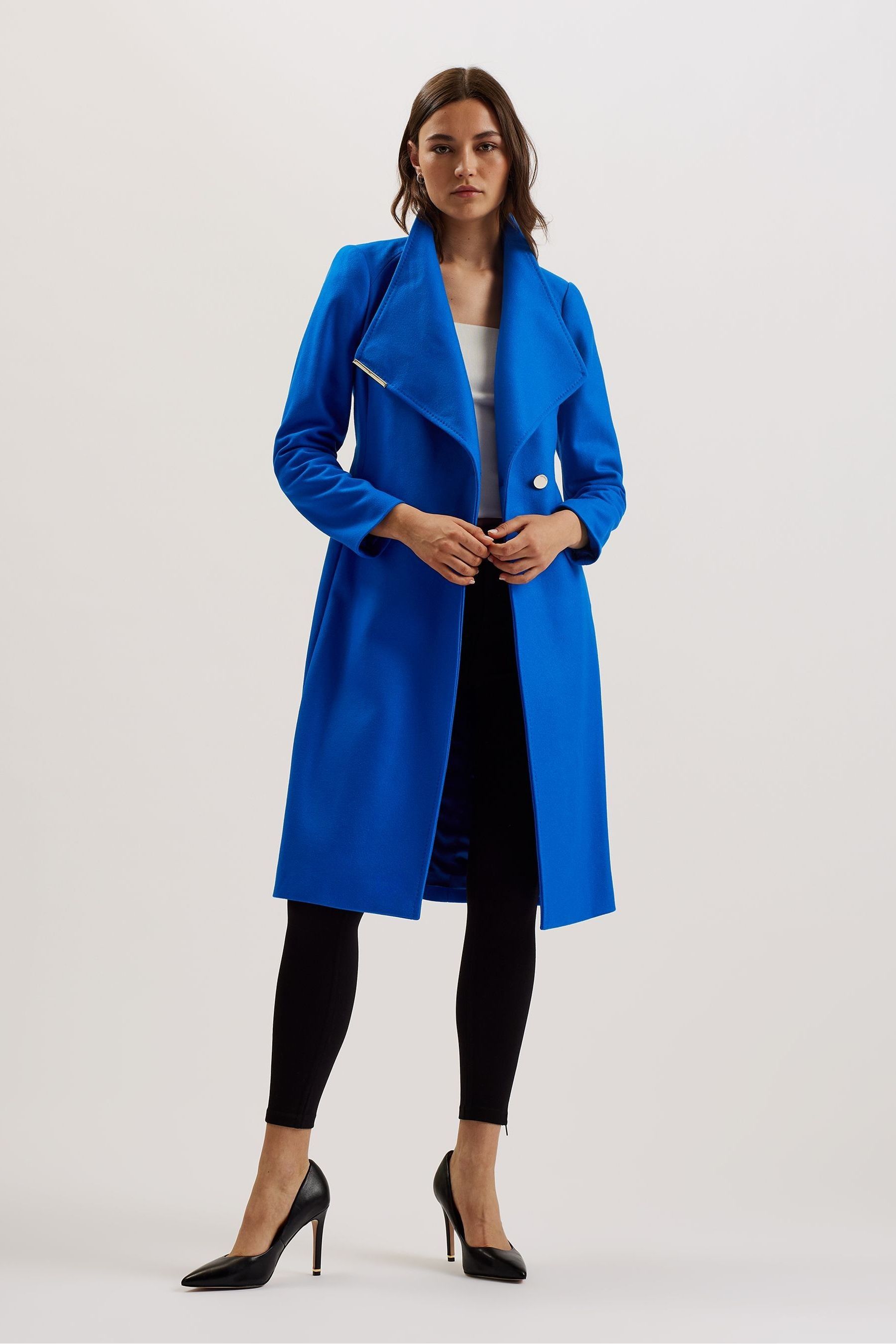 Ted Baker Blue Rose Midi Length Belted Wool Wrap Coat