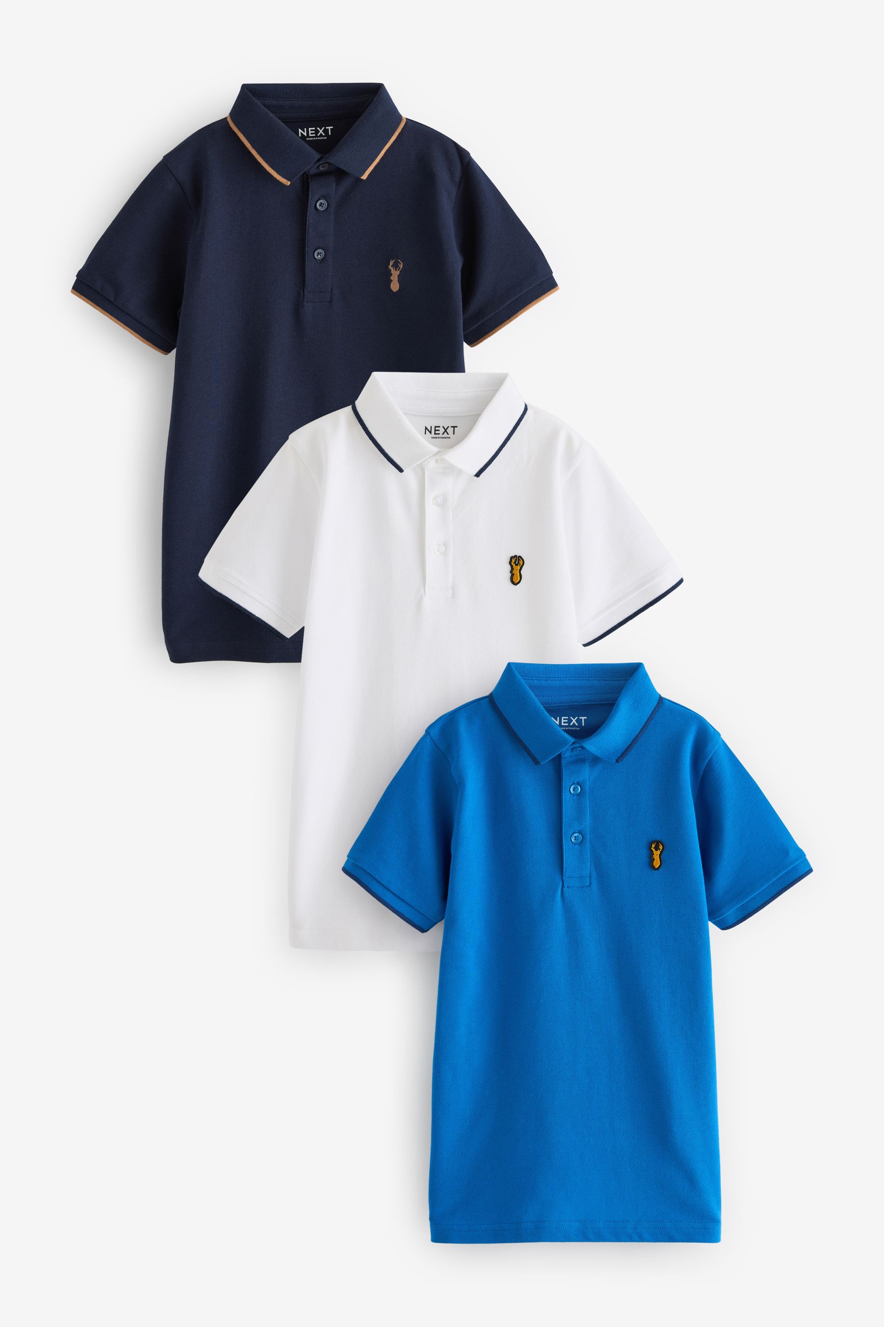 Blue Navy White Short Sleeve Polo Shirts 3 Pack 3 16yrs