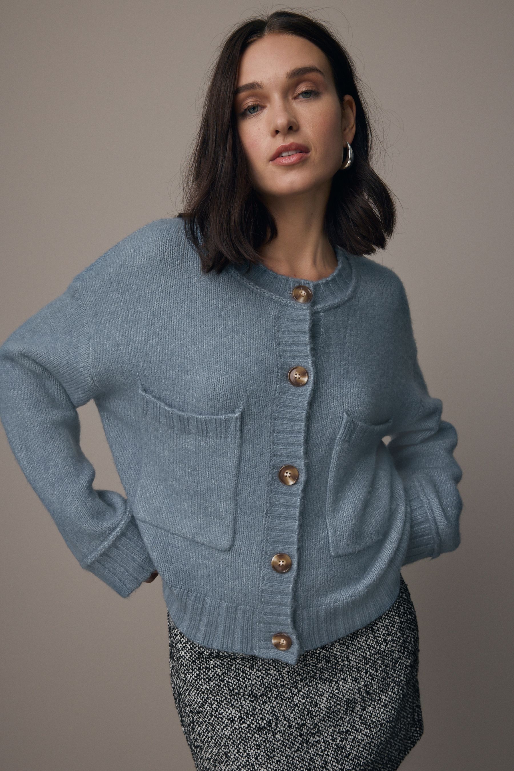 Buy Blue Chambray Soft Touch Button Up Pocket Knitted Cardigan from the Next UK online shop
