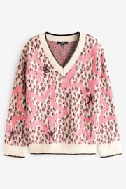 Pink Star Leopard Animal V-Neck Jumper - Image 5 of 6