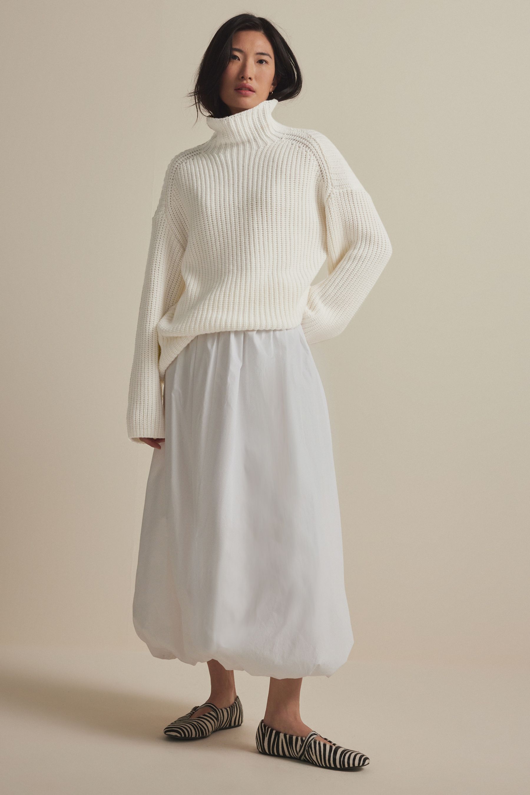 Buy White Ecru Roll High Neck Ribbed Longline Knitted Jumper with Wool from Next Oman