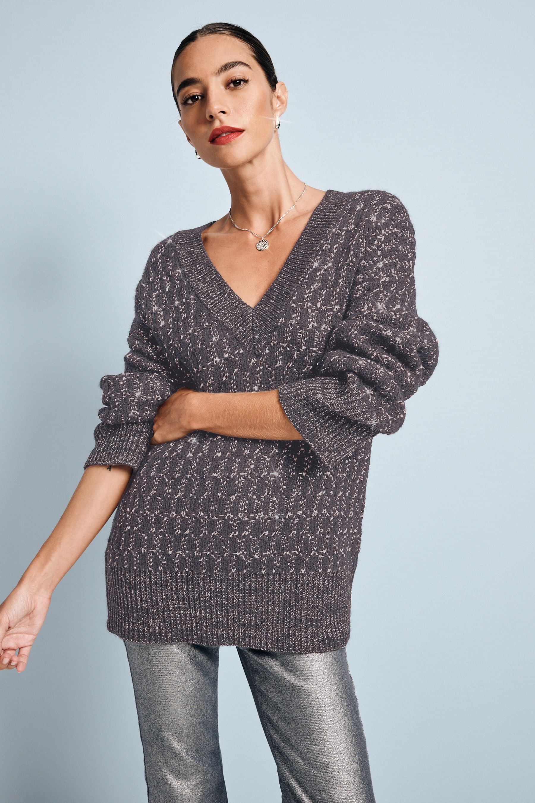 Buy Co ord Sparkle Patterned V Neck Knitted Jumper Next Ukraine